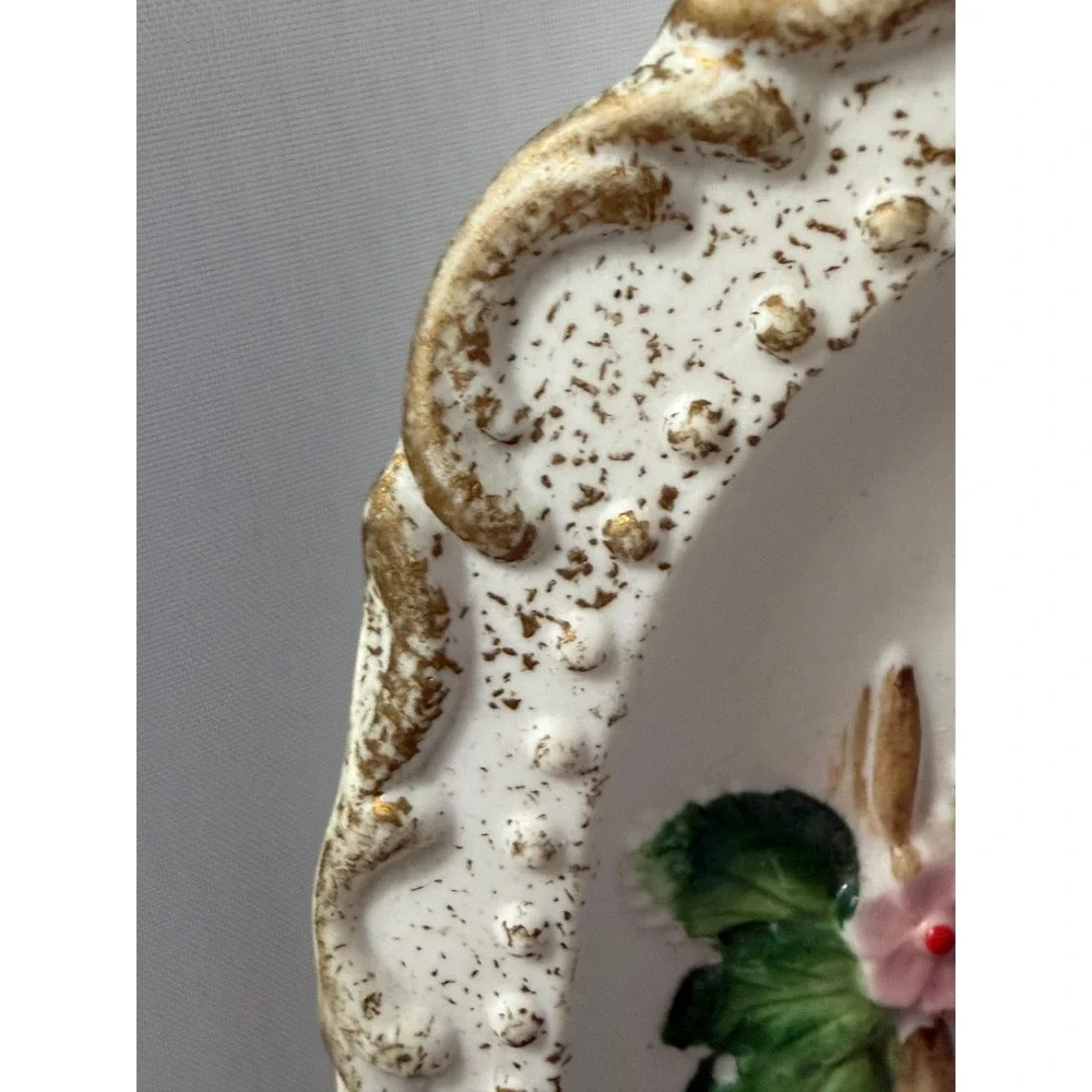 Vintage HOMCO Porcelain Bird Decor Wall Plaque Blue Floral 3D Relief